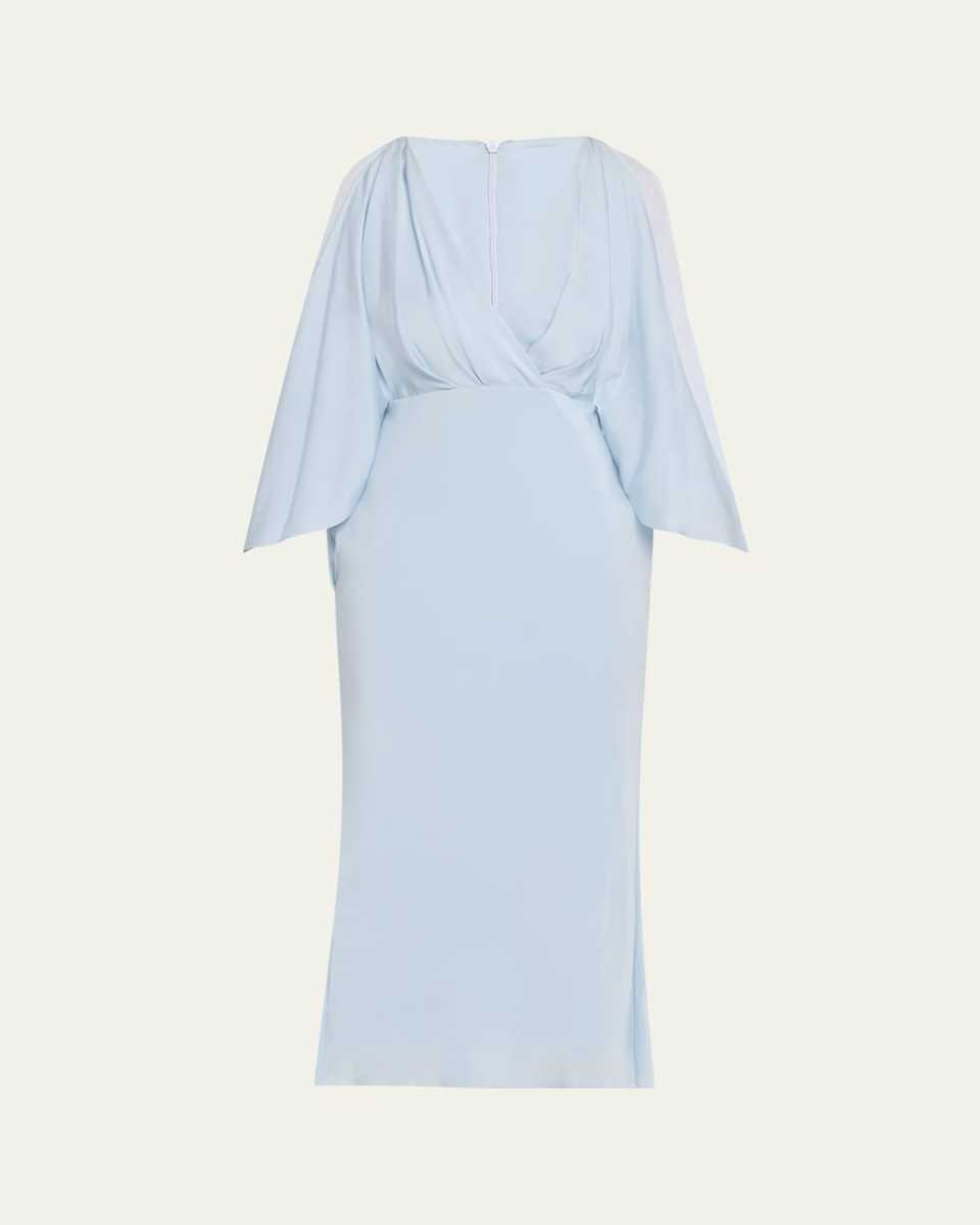 Deep V Cascade Midi Silk Dress